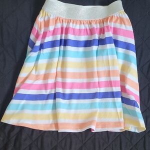 Girls' Rainbow Striped Skirt with Metallic Waistband